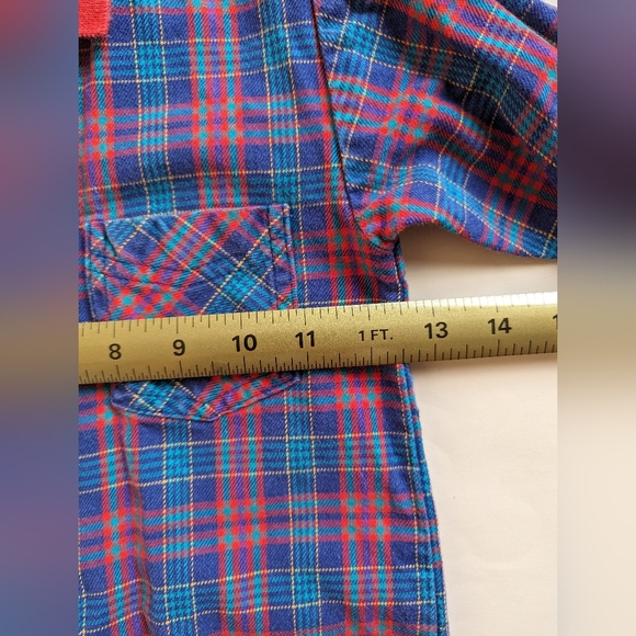 Vintage OshKosh USA Romper Overalls Blue Red Plaid Size 18 Months Made in USA - Picture 10 of 11